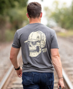 Angstadt Arms Skull Shooter T Shirt Heavy Metal Grey